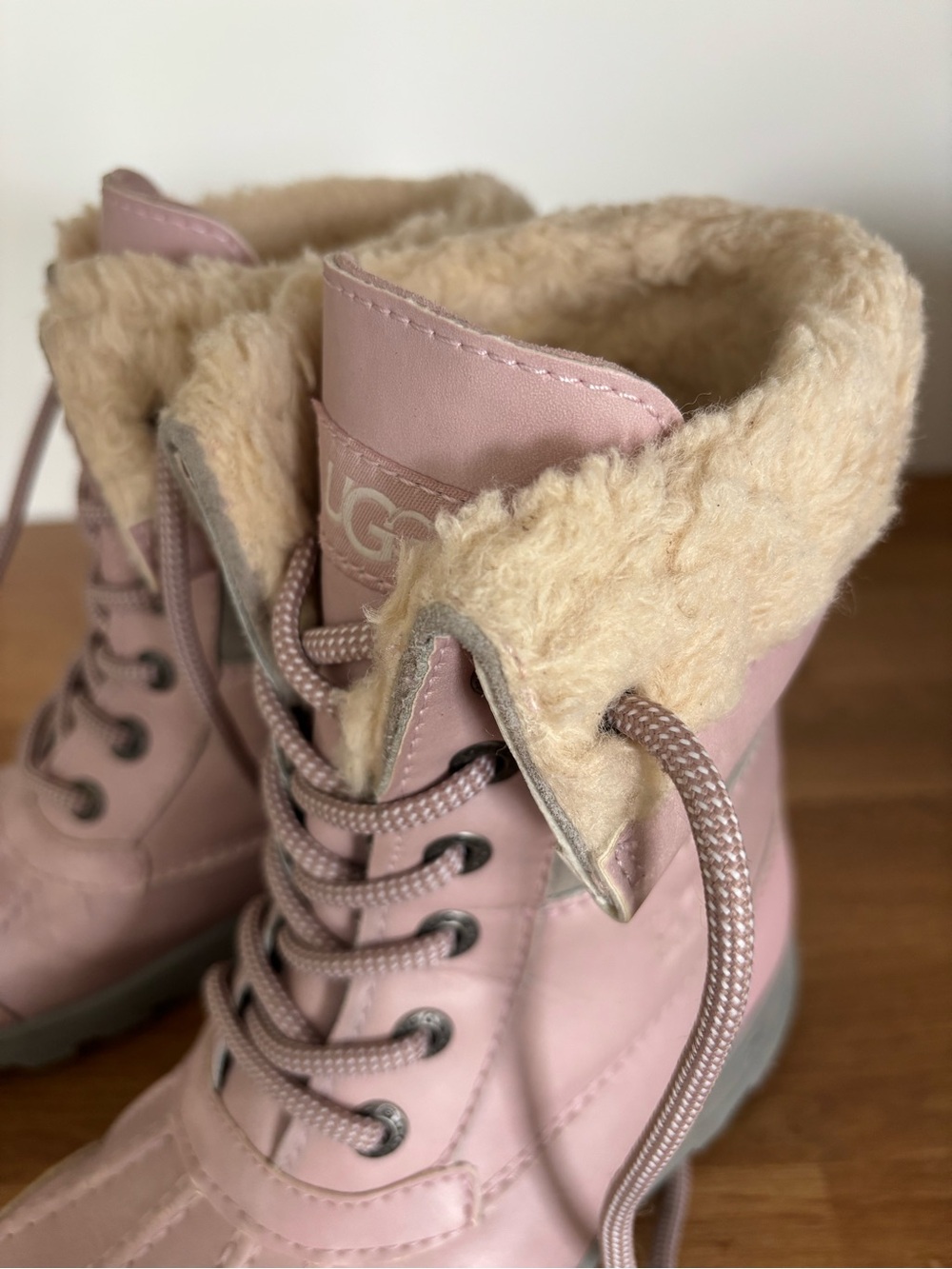 UGG Kids Pink Shearling-Lined Lace-Up Boot